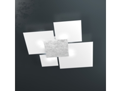 Lámpara de techo rectangular Toplight Upgrade de 4 luces con casquillo Gx53, estructura en color plata y blanco, diseño moderno, 91 x 86 x 15 cm.