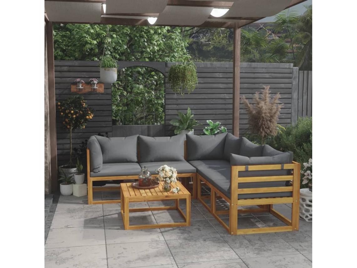 Conjunto de jardín DKD Home Decor de 6 piezas con cojines de acacia maciza