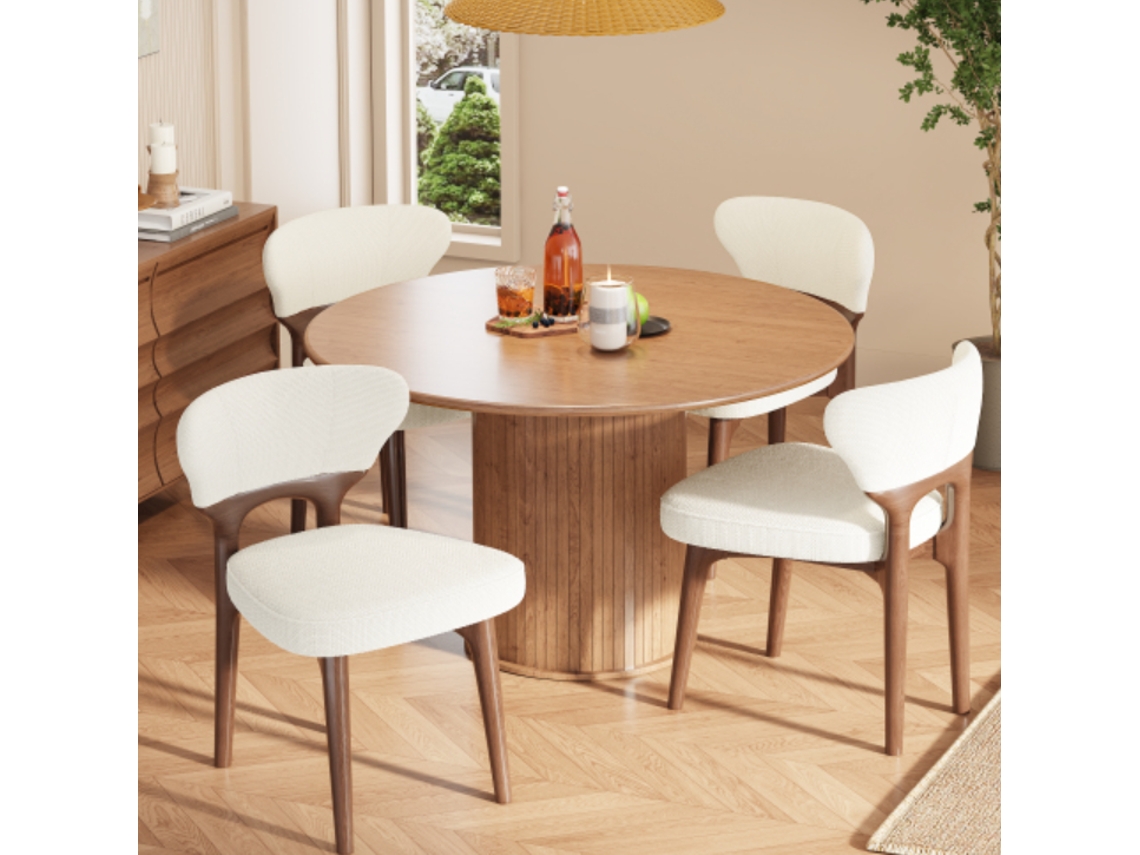 Sillas De Comedor 4 Unidades - De Madera Maciza, Cómodas Y Transpirables, Estilo Moderno, Chenilla - Beige Claro