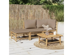 Conjunto de jardín de bambú de 3 piezas con cojines grises y marrones DKD Home Decor