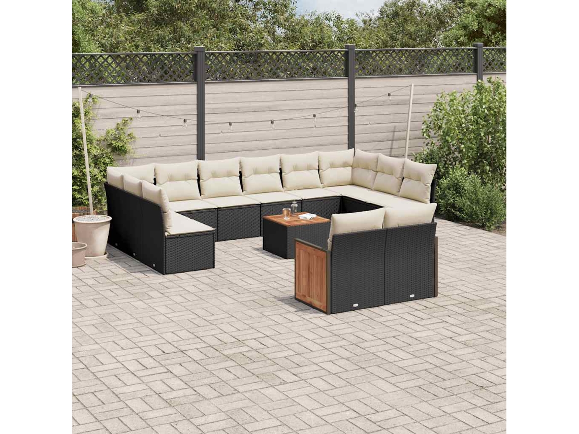 Conjunto de sofá de jardín de 13 piezas con cojines de mimbre sintético negro, Dkd Home Decor