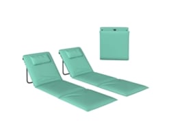 Conjunto 2 Esteiras Praia Dobráveis Encosto Ajustável Apoio Cabeça 146x50x2cm Verde