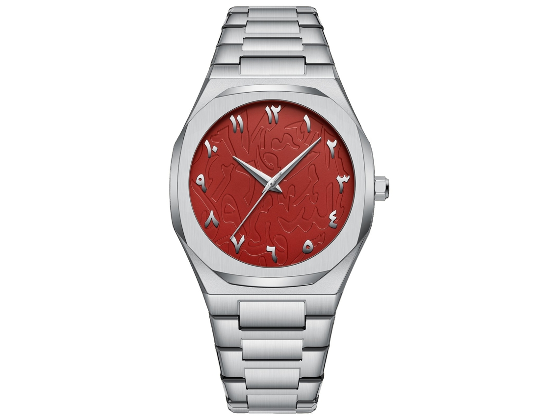 Reloj De Pulsera De Cuarzo Para Hombre, De Policarbonato, Con Caja Blanca Y Esfera Roja.