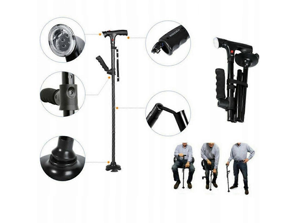 Bastón multifuncional con linterna LED, bastón plegable, advertencia