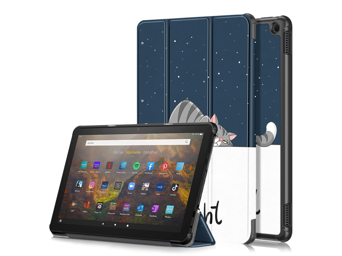 Funda Yuysan para Amazon Fire HD 10 2023 con dibujo a color, 3 pliegues, funda de cuero inteligente para tableta (gato perezoso)