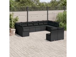 Conjunto de sofá de jardín de 12 piezas con cojines en mimbre sintético negro de DKD Home Decor