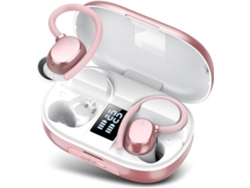 Auriculares deportivos ZYBLSSBB de color rosa, Bluetooth 5.3, 128 horas de autonomía, pantalla LED, 4 micrófonos, clasificación IPX7, ganchos para las orejas.