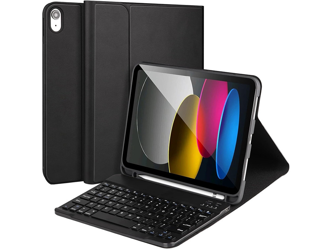 Funda con teclado Bluetooth Fwinl para Apple iPad A16 de 11.ª generación (2025), cuadrada, con teclado Bluetooth en portugués y negro