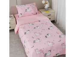 Juego De Sábanas Infantil Estampado Unicornio En Rosa (Cama 90/100)-BOD HOME