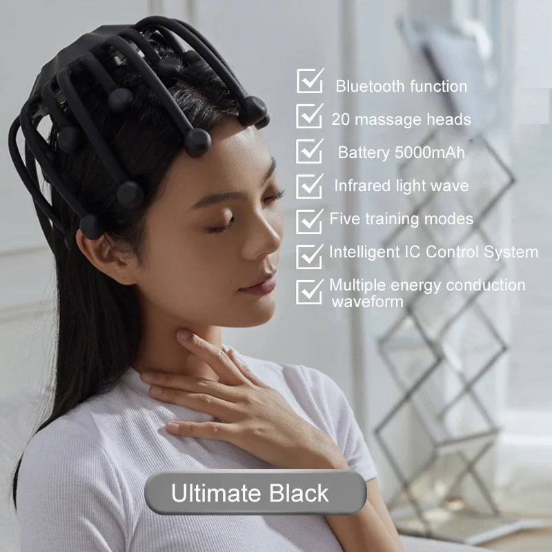 Masajeador De Cabeza Eléctrico (recargable) Con Vibración, Música Bluetooth Y Masaje Del Cuero Cabelludo Con Forma De Pulpo.