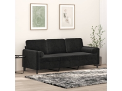 Sofá De 3 Plazas Con Cojines Terciopelo Negro 180 Cm