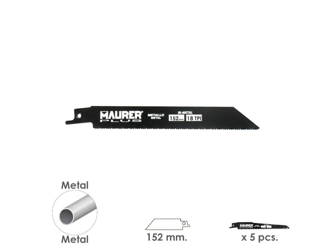 Hoja Para Sierra Sable Metal 152 mm - 18 TPI Tipo Bosch (5 piezas) MAURER