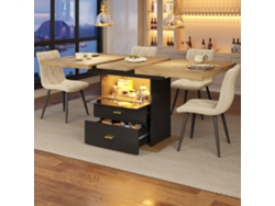 Mesa Extensible 110x80x75 Cm - Con Led, Madera, Extensible Hasta 140 Cm, Para 6 Personas