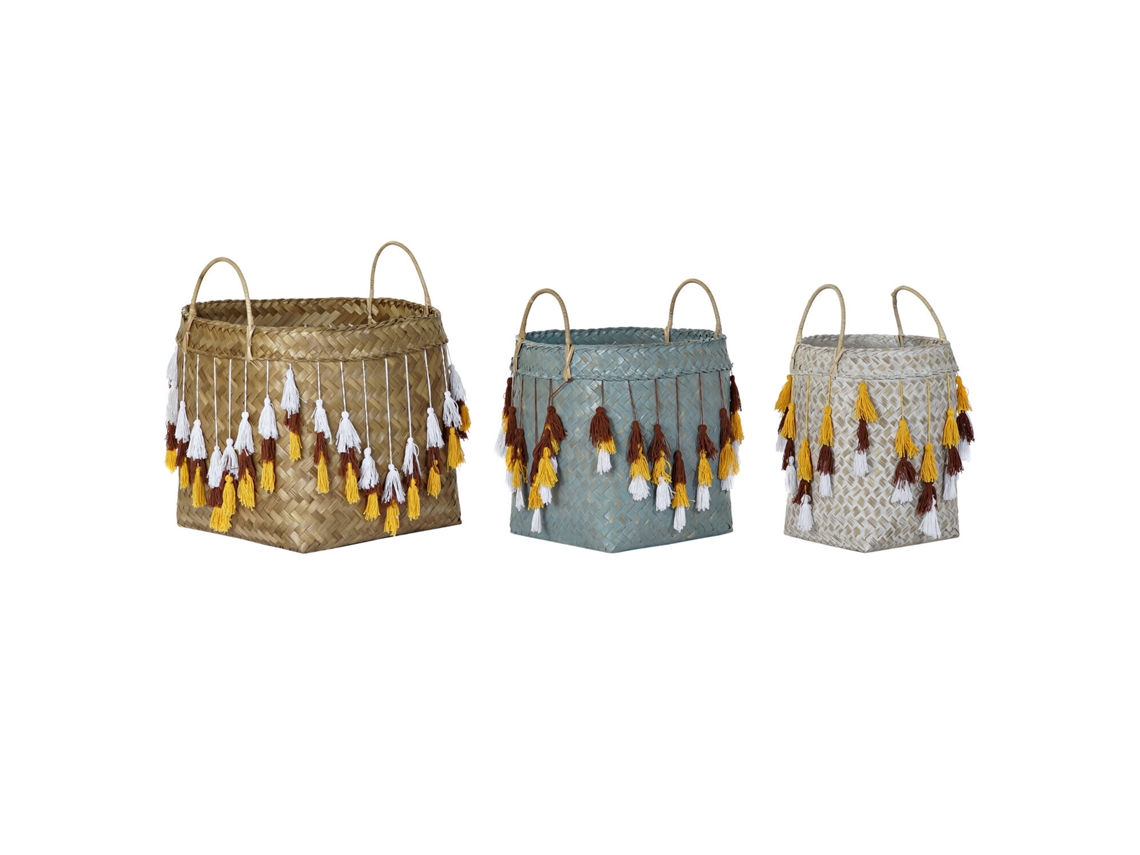 Set 3 Cesta Bambú Flecos Multicolor 46x46x57cm