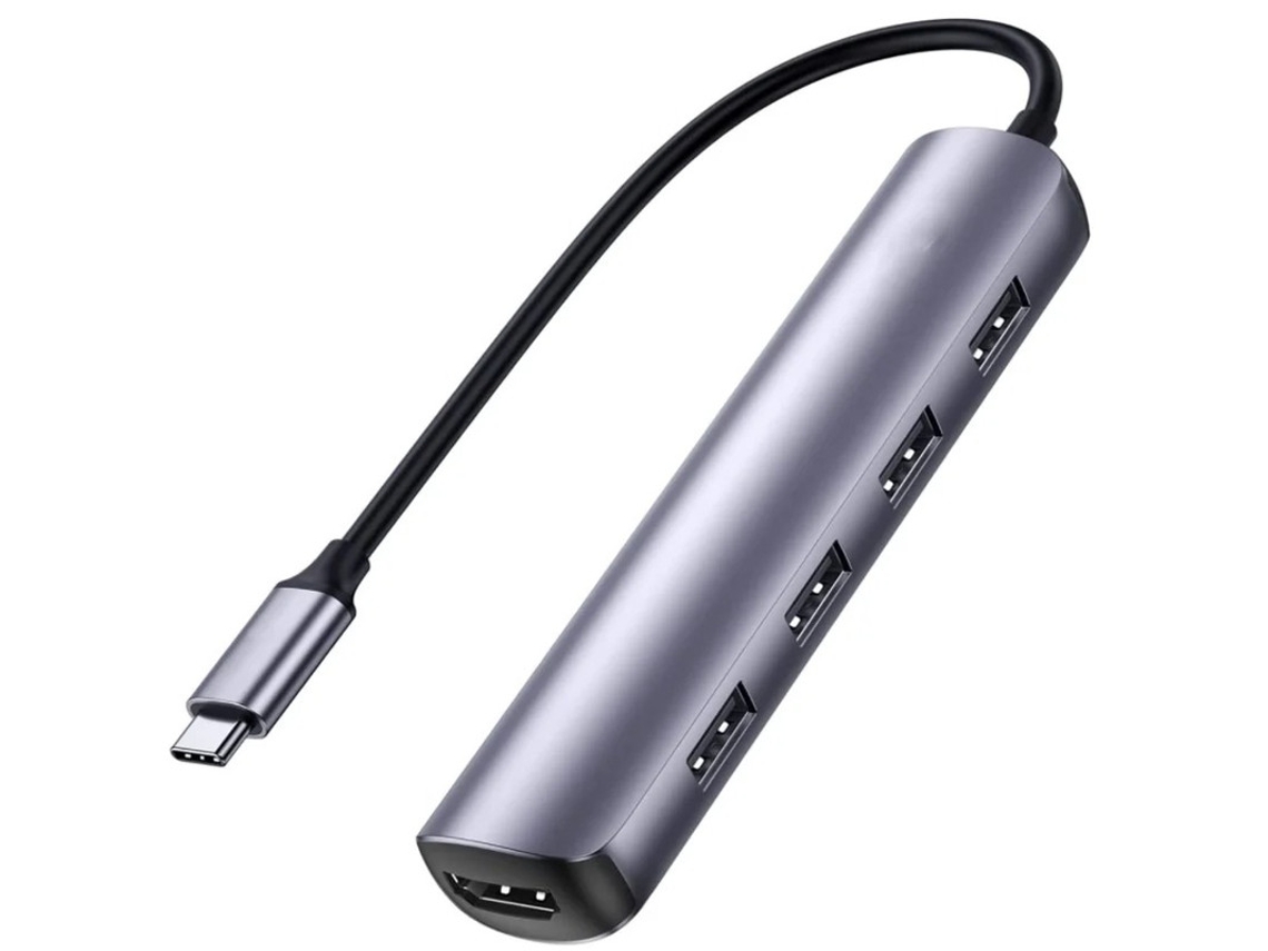 Adaptador USB C a HDMI 4K Yizhood blanco y 4 puertos USB 3.0