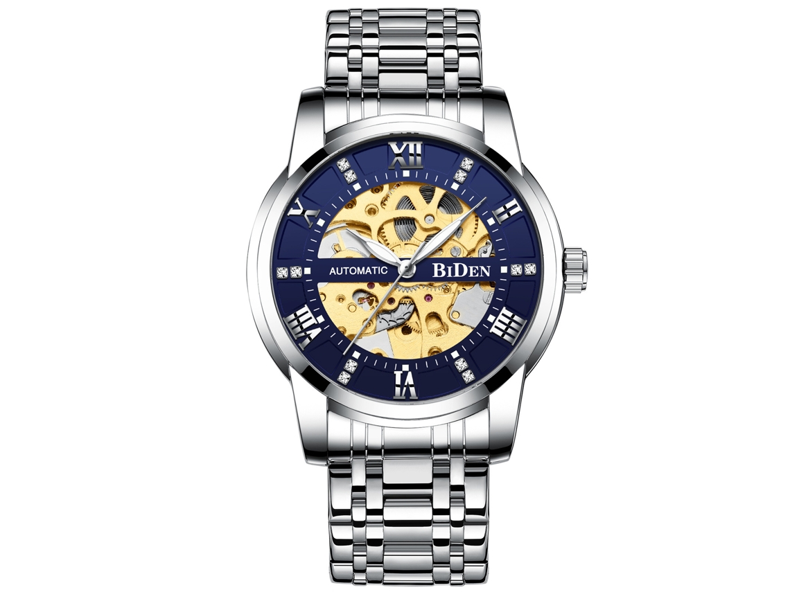 Reloj Mecánico Automático Esqueletizado (azul Plateado), Reloj De Pulsera Casual Y Elegante Para Hombre.