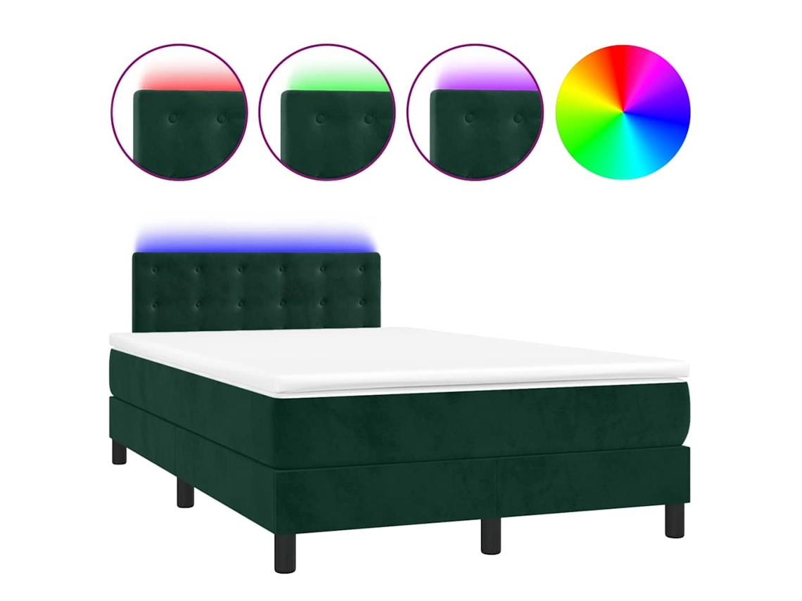 Maison Exclusive - Cama Box Spring Colchón Y Led Terciopelo Verde Oscuro 120x200cm