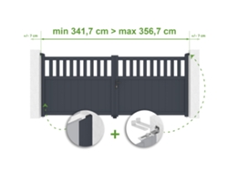 Puerta batiente ajustable, 3,4 m de ancho, 140 cm de alto, aluminio gris, Casanoov