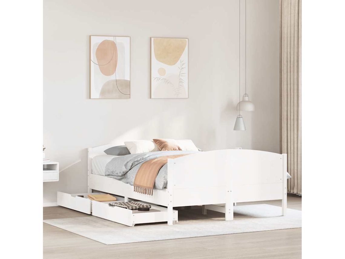 Estructura De Cama Sin Colchón Madera De Pino Blanca 150x200 Cm