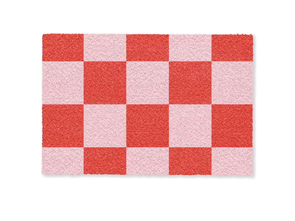 Felpudo Tablero De Ajedrez - Rojo - Rosa - Cubos 60x40