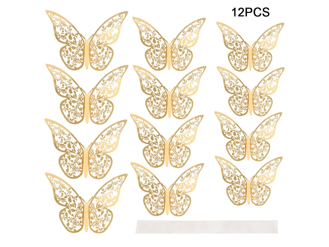Baok - 12 pegatinas de pared en 3D con forma de mariposa y textura metálica troquelada para decorar salones y dormitorios.