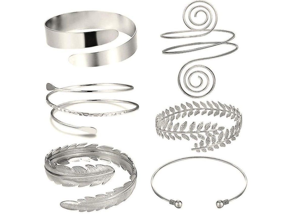 6pcs Brazaletes De Brazo Ajustables, Brazaletes Minimalistas Y Góticos Para Mujer, Plata Plata