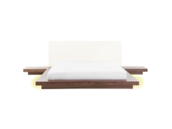 Cama LED con cabecero de piel sintética marrón 160 x 200 cm ZEN