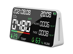 2026-detector De Calidad Del Aire Con Co2 Tvoc Hcho Temperatura Humedad Y Nivel De Batería Blanco