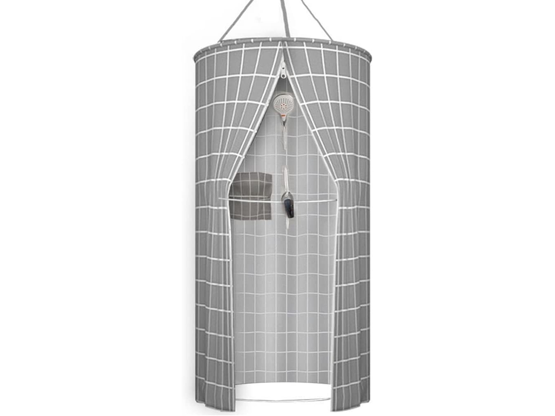 Cortina de ducha redonda de poliéster con doble cremallera y aislamiento portátil Jortmrd (gris, 0,9 m x 2 m)