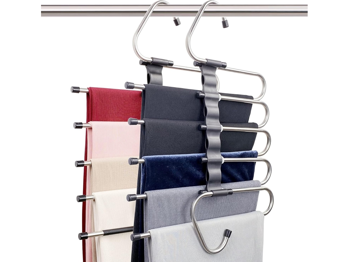 Perchas para pantalones de acero inoxidable elegantes y compactas para tu armario (paquete de 2)