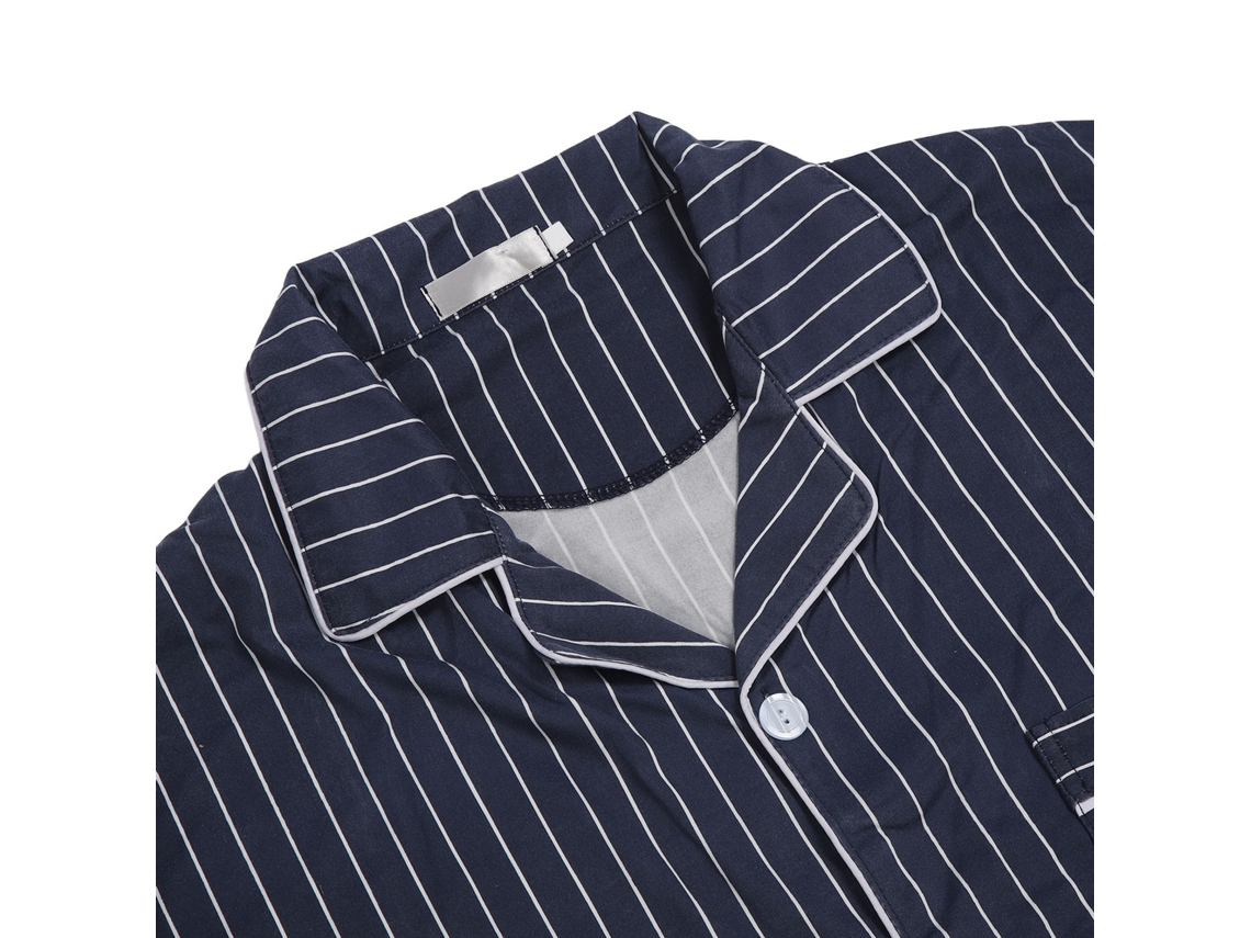 Conjunto De Pijama De Hombre A Rayas De Manga Larga, Cuello Bajo Y Botones, Cómodo, Talla Xl, Azul Oscuro.