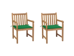 Sillas de jardín con cojines verdes, 2 piezas, teca maciza, DKD HOME DECOR
