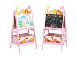 Caballete Infantil De Doble Cara Con 2 Cajas De Almacenamiento, Para Niños De 3 A 8 Años, Color Rosa.