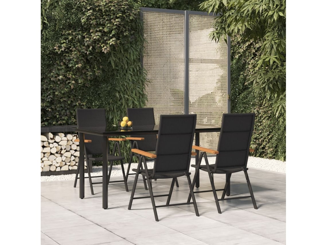 Juego de comedor de jardín de 5 piezas en mimbre negro y marrón, DKD Home Decor