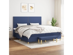 Cama Box Spring Con Colchón Tela Azul 200x200 Cm