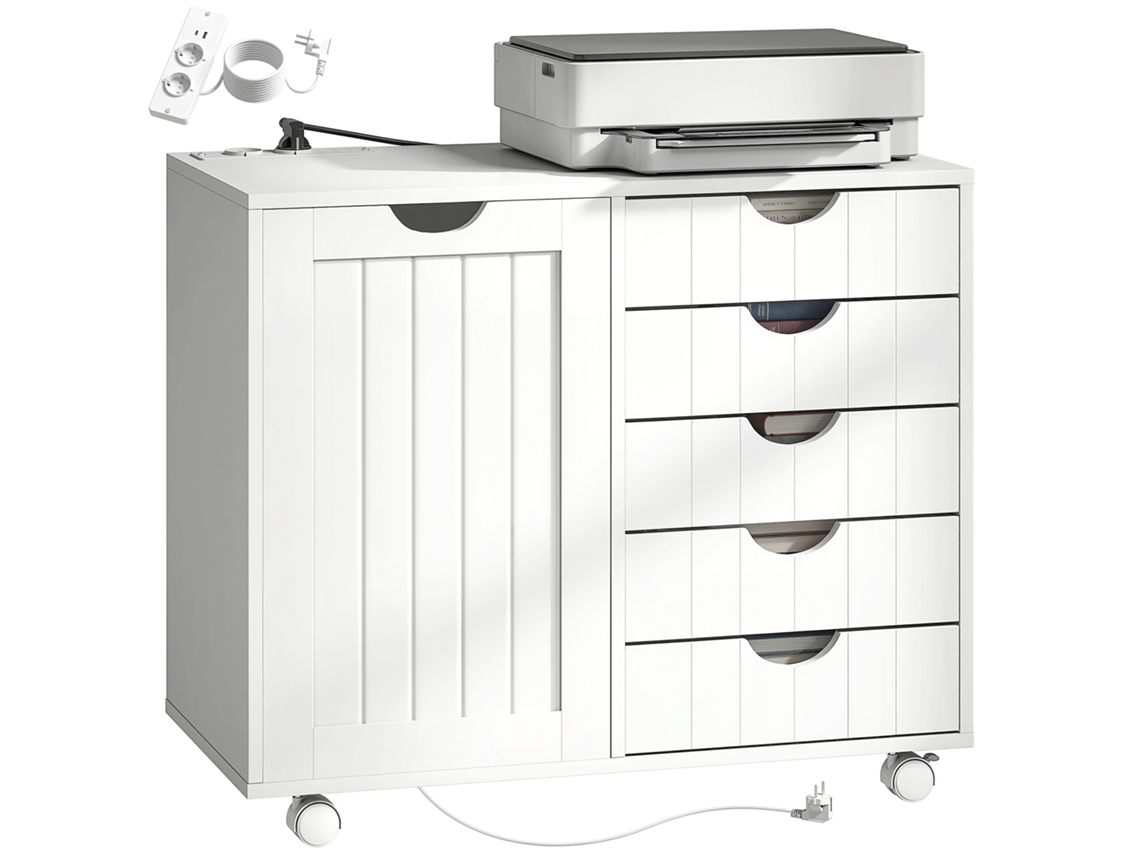 Mueble Para Impresora Con Puerto Usb Y 5 Cajones, Blanco.