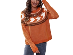 2026altiro-jersey De Halloween Con Fantasma De Puntos Retro Manga Larga Cuello Redondo Tejido Para Mujer Naranja Xxl