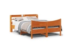 Estructura Cama Con Cabecero Madera Pino Marrón Cera 140x200 Cm