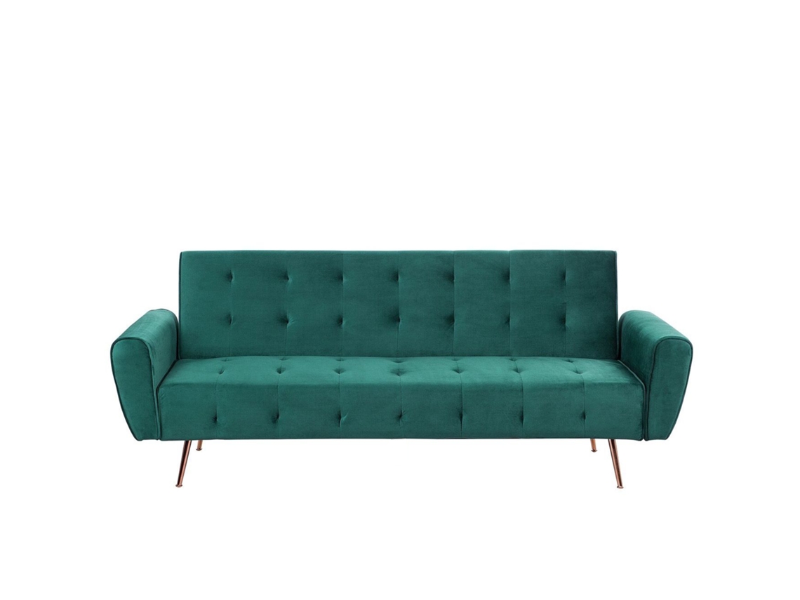 Sofá cama BELIANI Selnes de Terciopelo Verde 212x84x85