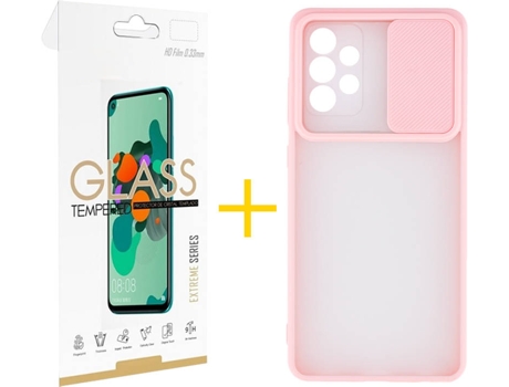 Carcasa y Protector de Pantalla de Vidrio Samsung A72 5G SKYHE Gel Protección Cámara Rosa
