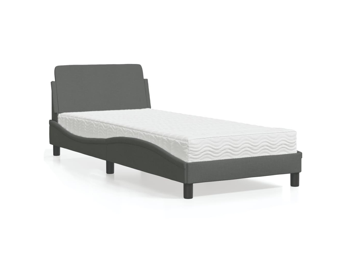 Cama Con Colchón Tela Gris Oscuro 80x200 Cm