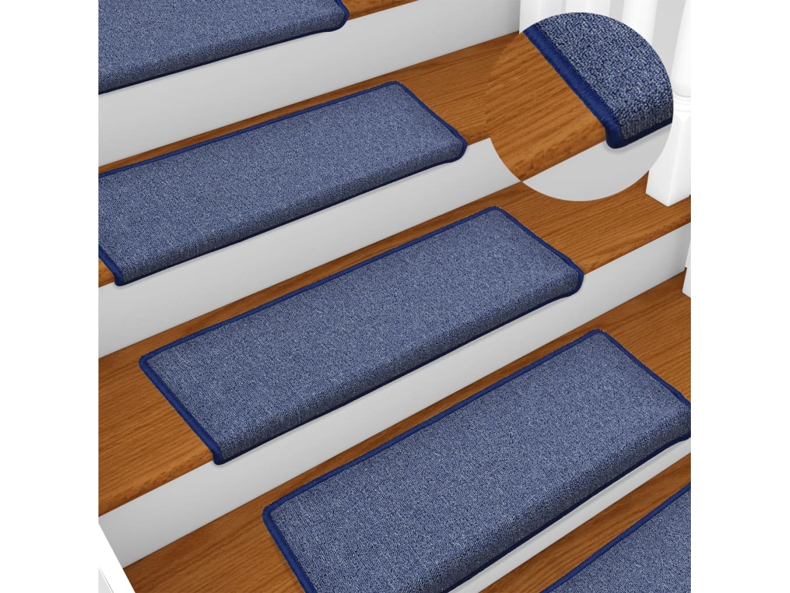 Alfombrillas Para Escaleras 15 Uds 65x21x4 Cm Azul Borde Rectangular