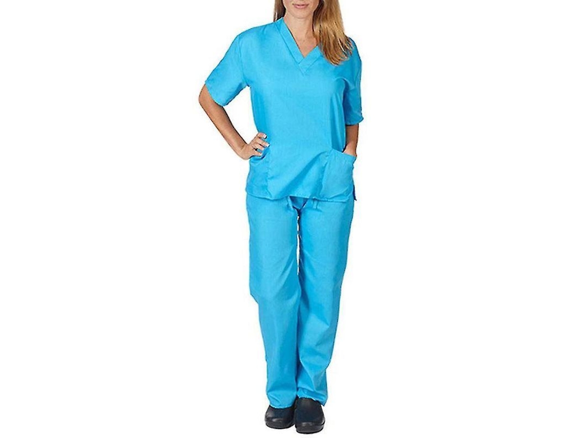 Conjunto de uniforme médico unisex Rebe para médico, enfermera y dentista: camisa y pantalón quirúrgicos azul cielo.