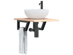 Estante De Lavabo De Pared De Acero Y Madera Maciza De Roble