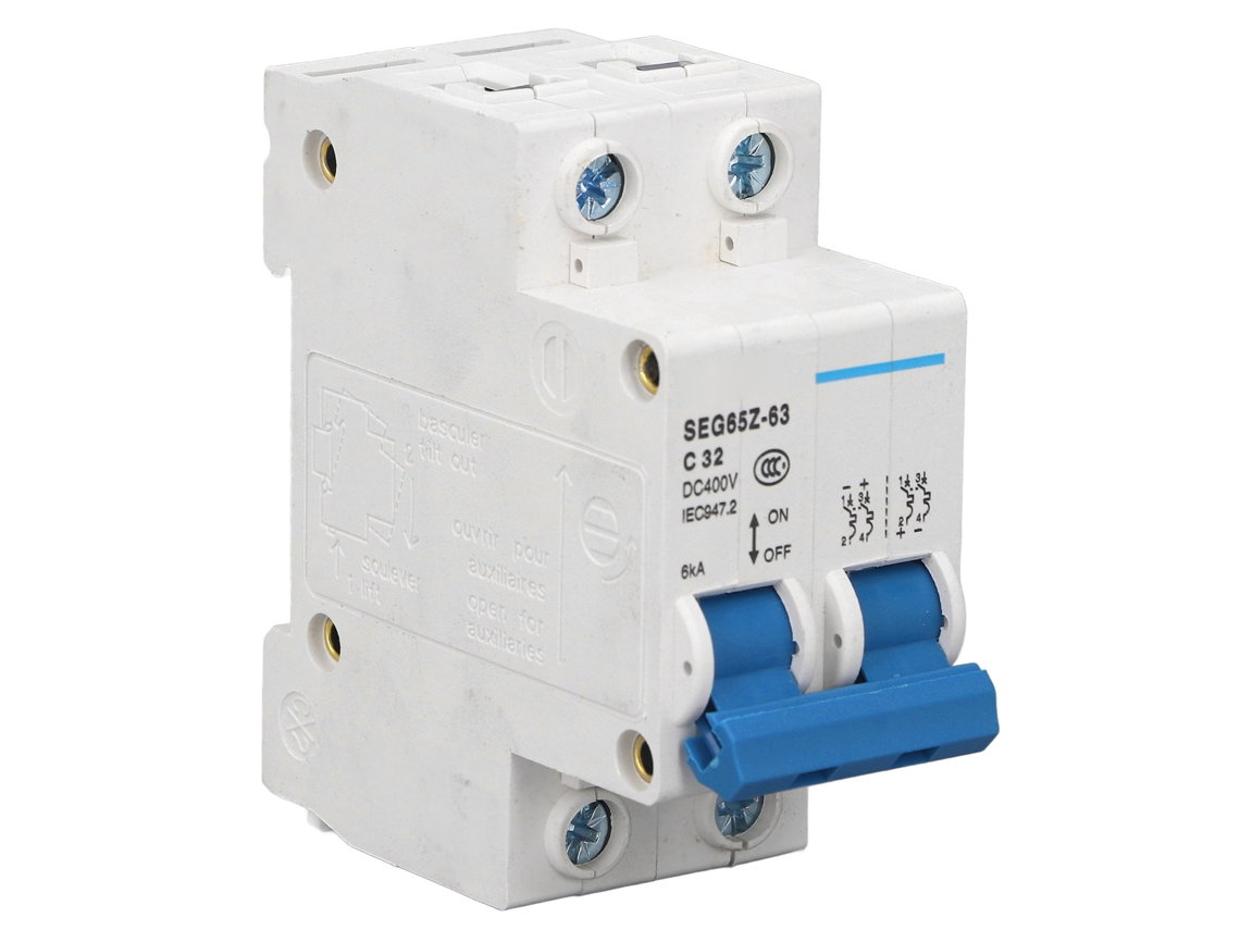 Disyuntor De Circuito Miniatura Dc 2p 6ka 400v Interruptor Aire Para Paneles Solares Pv C32 32a