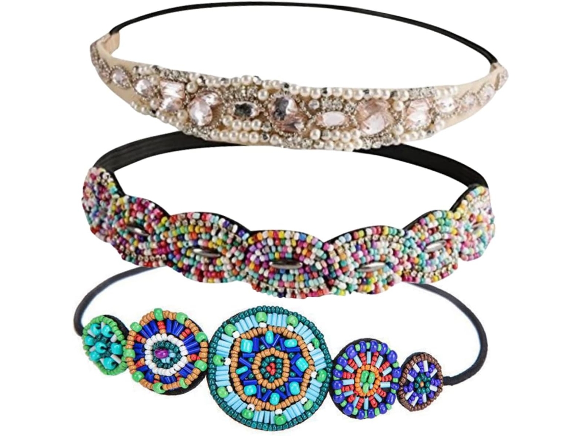 Conjunto De 3 Diademas Elásticas Adornadas Con Perlas, Accesorios Para El Cabello De Tela, Elegantes Y Encantadoras.