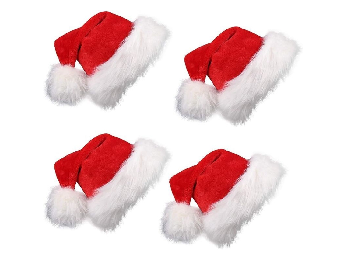 4 Gorros De Papa Noel Rojos Para Niños Y Adultos Calientes De Plush Para Fiesta Navideña