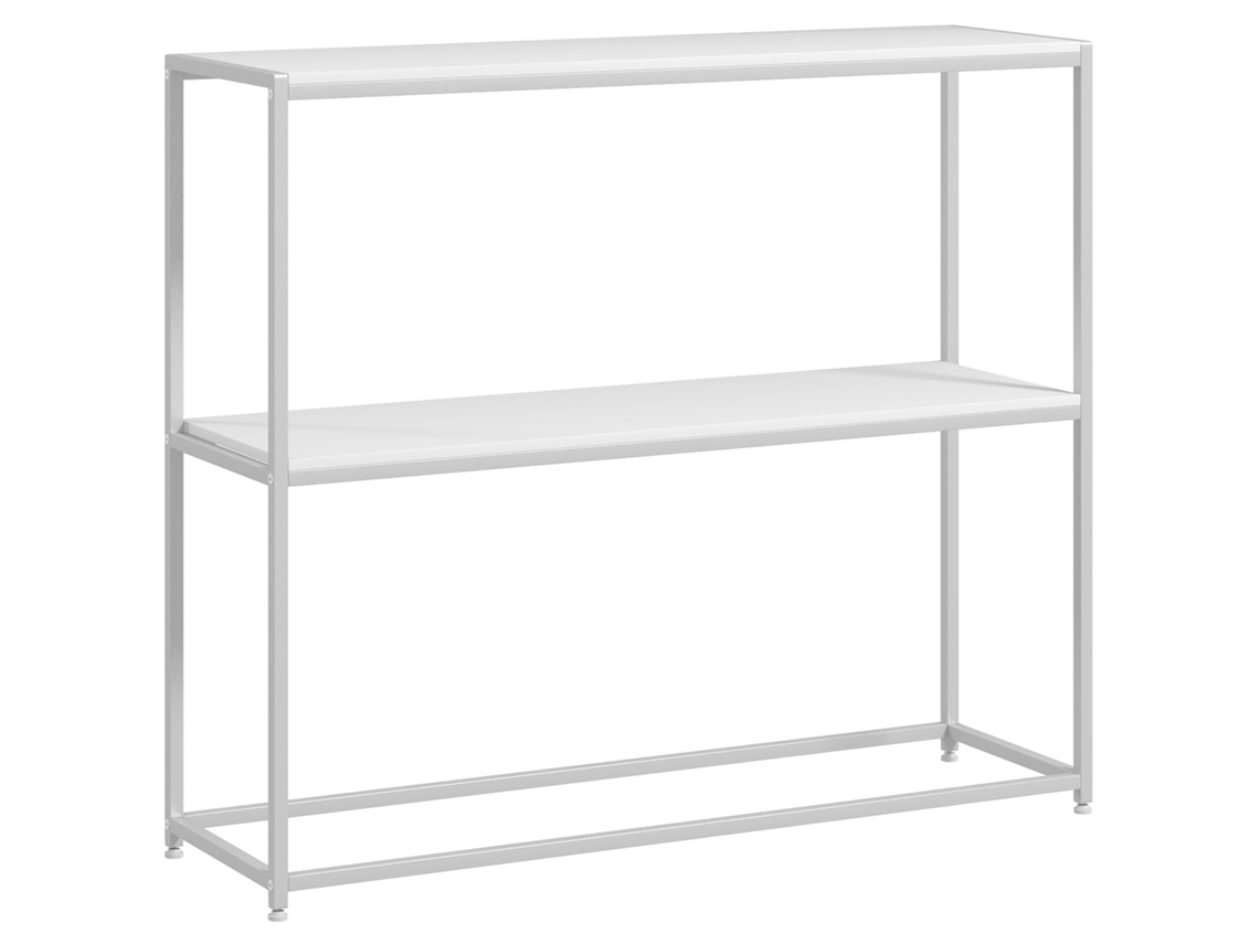 Escritorio De Entrada Con Estante De Acero Antivuelco, 100x30x87cm, Blanco.