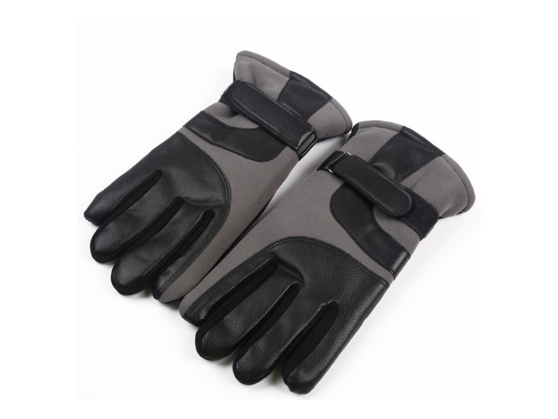 Guantes de esquí de invierno para hombre, de cuero, con pantalla táctil y terciopelo grueso para conducir motocicletas.