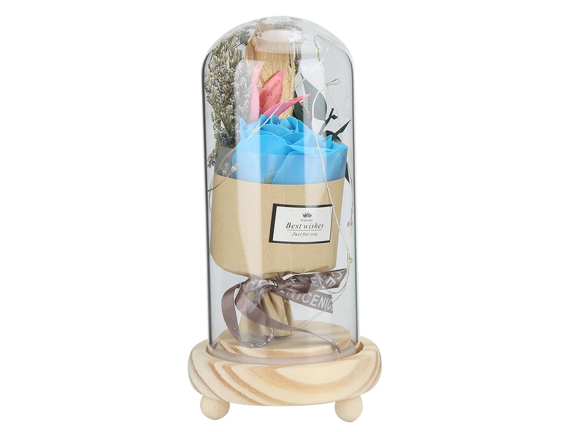 Lámpara artificial rosa con base de madera - Regalo de San Valentín